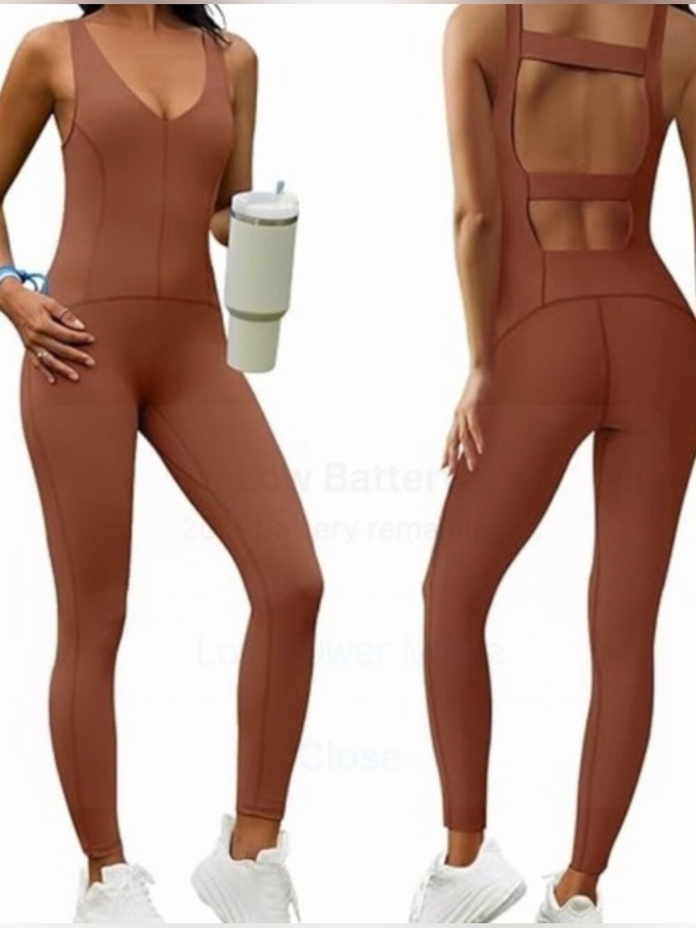 FP Movement by Free People Rust-Brown Cutout Back Jumpsuit